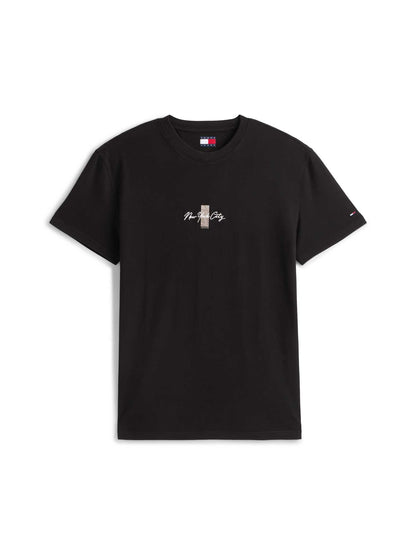 Tommy Jeans, t-shirt nera da uomo con logo ricamato