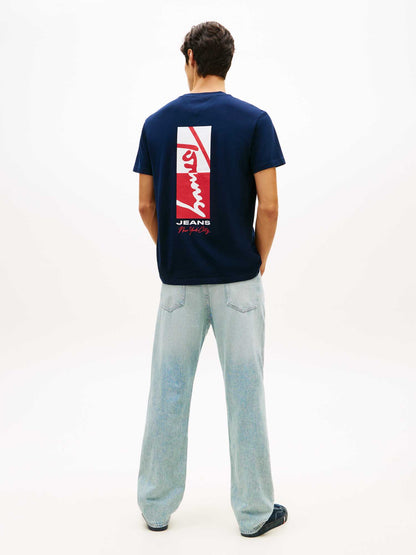 T-shirt Tommy Jeans blu da uomo con logo ricamato