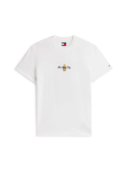 T-shirt bianca Tommy Jeans con logo ricamato da uomo