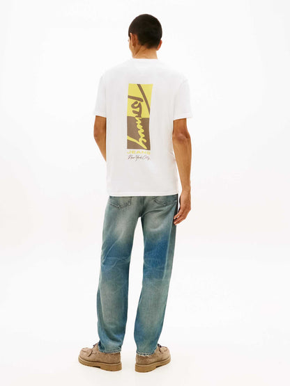 T-shirt bianca Tommy Jeans con logo ricamato da uomo