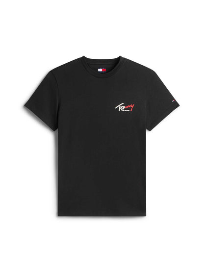 T-shirt nera Tommy Jeans da uomo con logo stampato e vestibilità regular