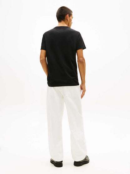 T-shirt nera Tommy Jeans da uomo con logo stampato e vestibilità regular