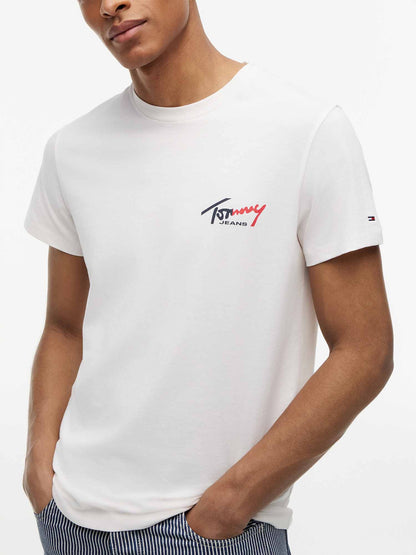 Tommy Hilfiger TJM Slim Sign, t-shirt maniche corte da uomo bianca