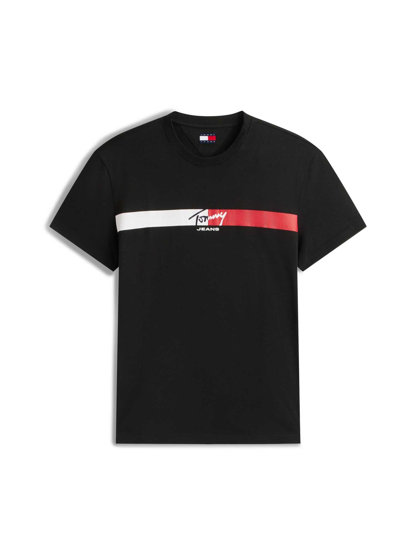 T-shirt uomo Tommy Jeans nera con logo stampato e banda a contrasto