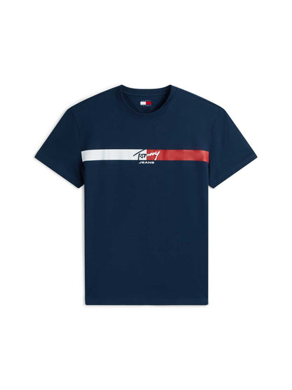 T-shirt blu Tommy Jeans con logo stampato da uomo