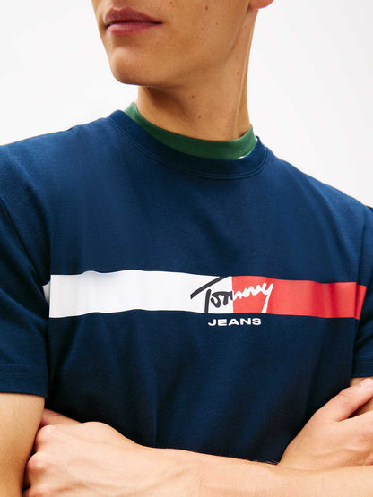 T-shirt blu Tommy Jeans con logo stampato da uomo