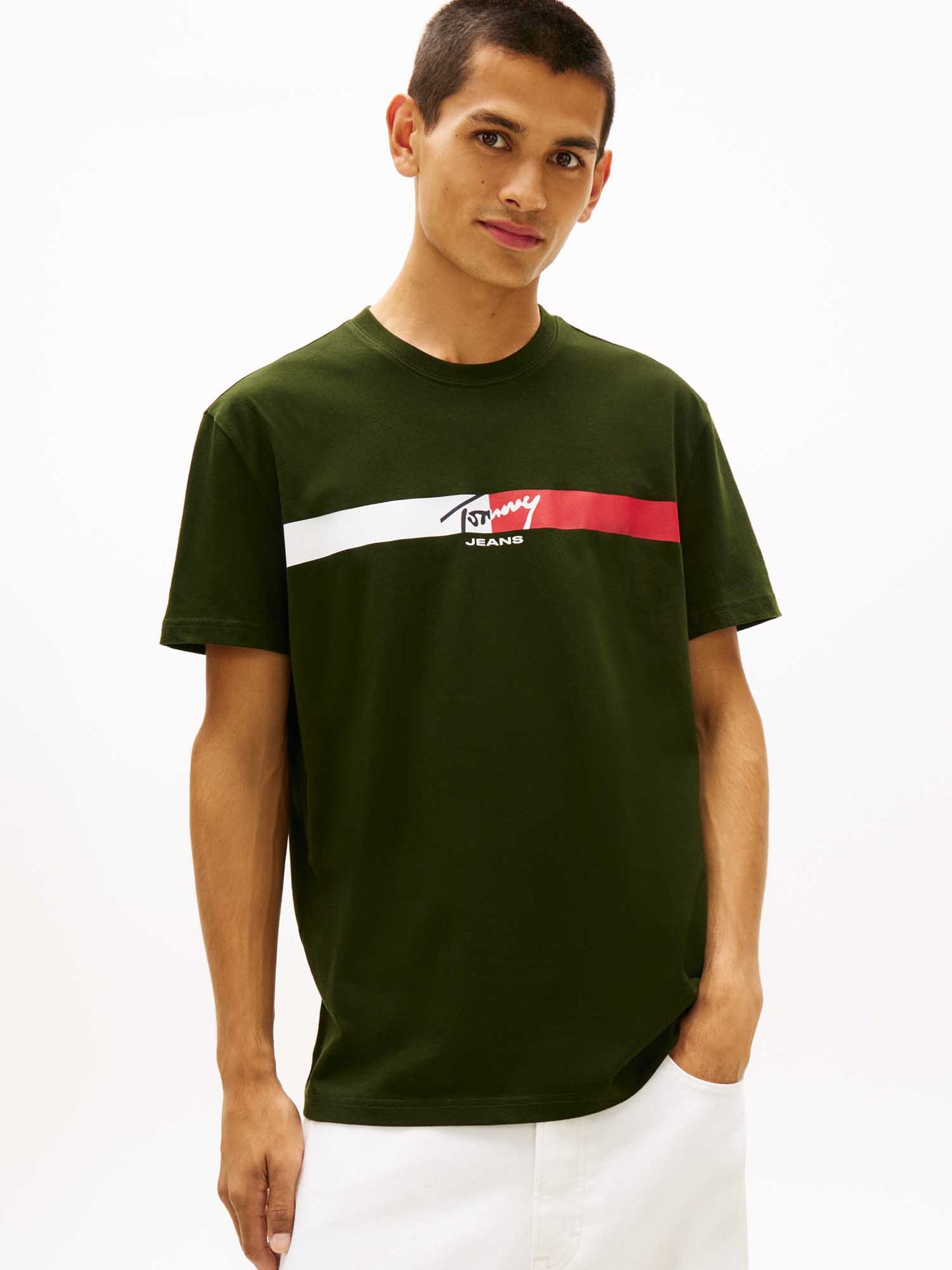 T-shirt verde Tommy Jeans a maniche corte da uomo con logo stampato