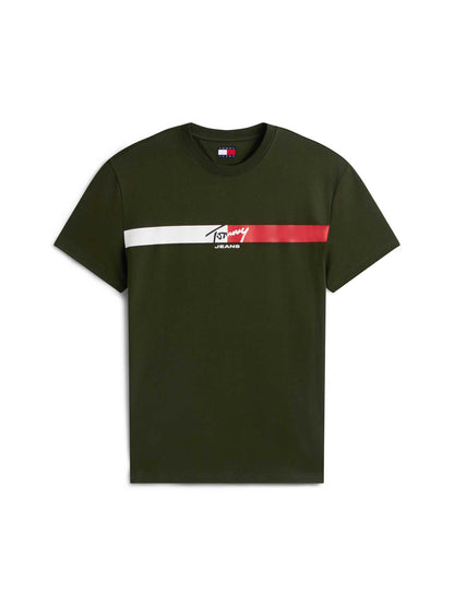 T-shirt verde Tommy Jeans a maniche corte da uomo con logo stampato