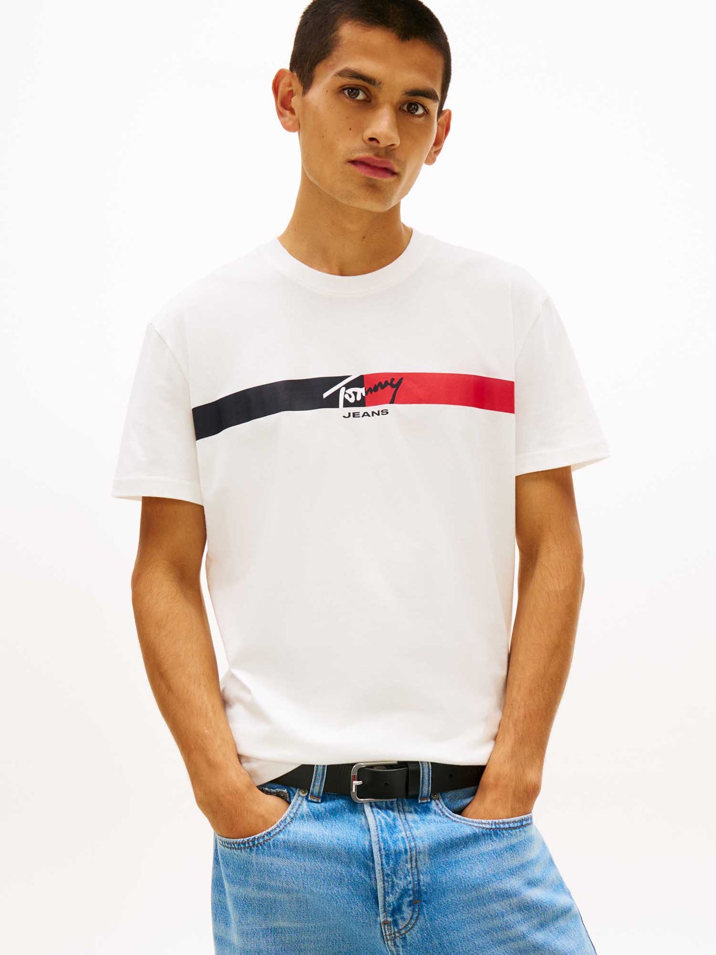 T-shirt bianca Tommy Jeans con logo stampato da uomo