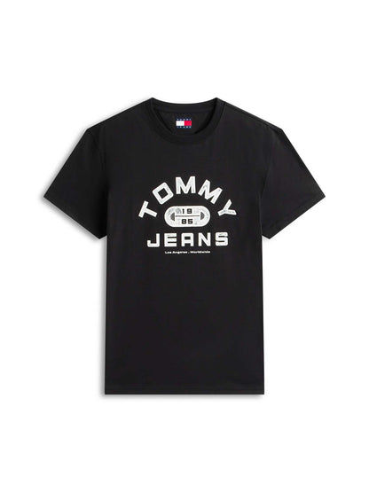 T-shirt nera Tommy Jeans con grafica logata da uomo