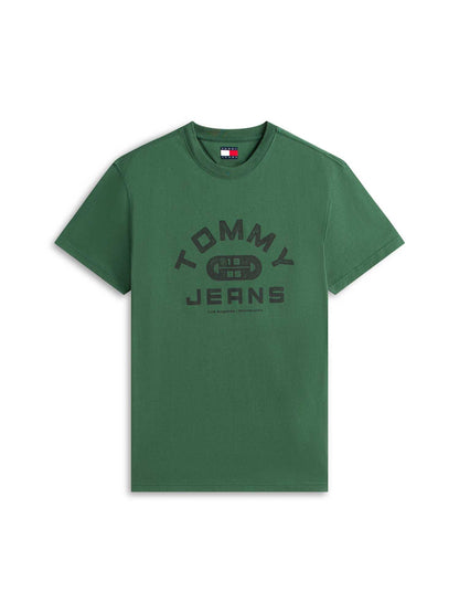 T-shirt verde Tommy Jeans con grafica logata da uomo