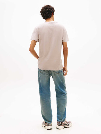 T-shirt beige Tommy Jeans con grafica logata e girocollo da uomo