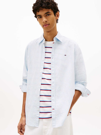 Camicia unisex Tommy Jeans in lino e cotone colore azzurro