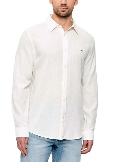 Camicia uomo in lino bianca Tommy Hilfiger dal taglio regular
