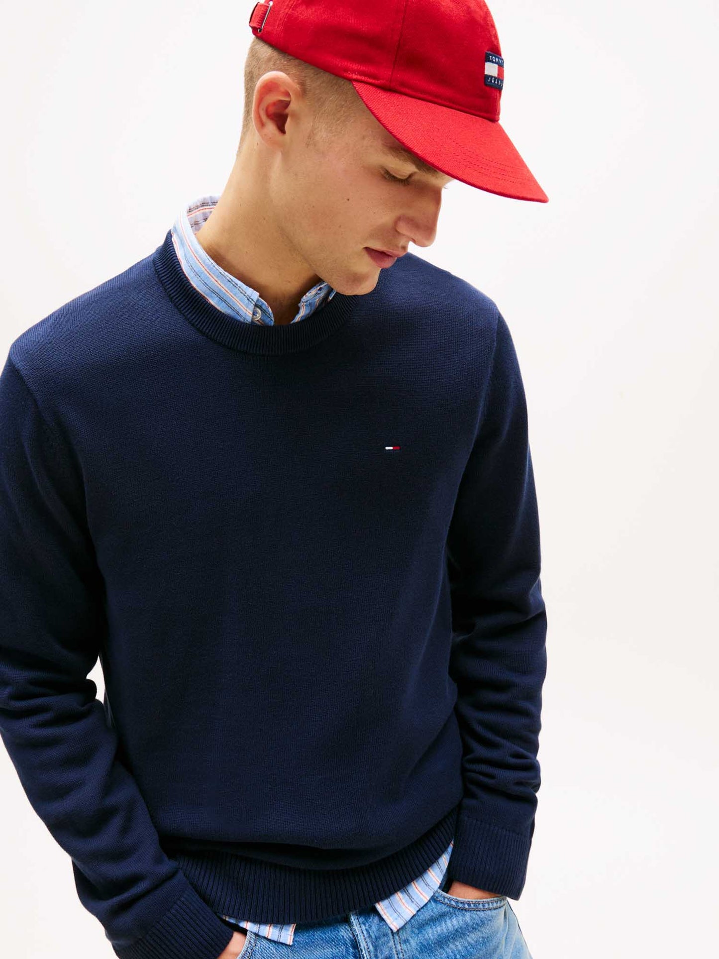 Pullover girocollo slim fit blu Tommy Jeans da uomo