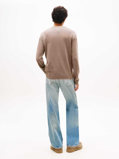 Pullover girocollo beige slim fit Tommy Jeans da uomo