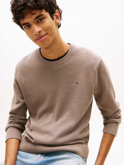 Pullover girocollo beige slim fit Tommy Jeans da uomo