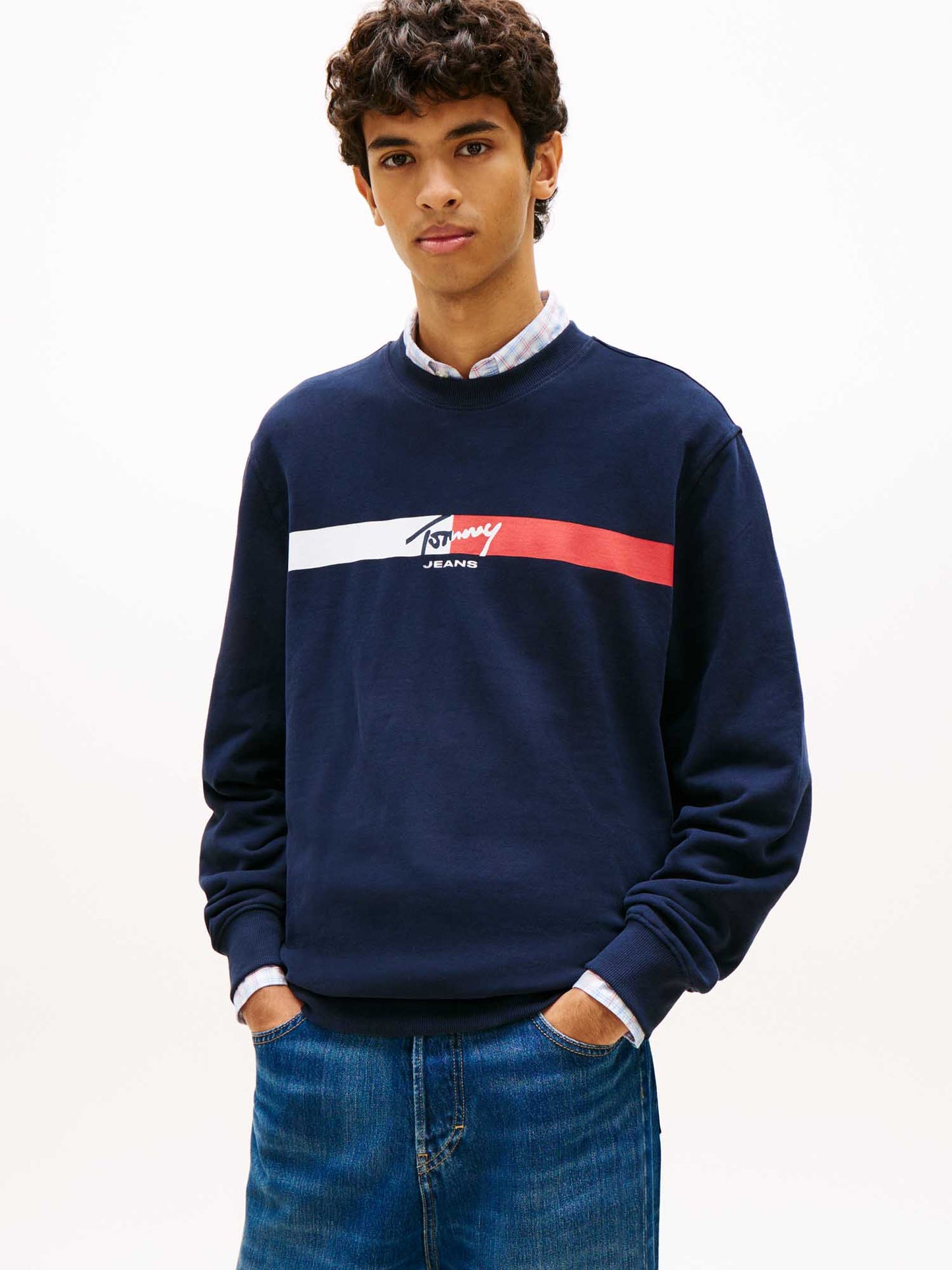 Felpa girocollo blu Tommy Jeans con logo da uomo