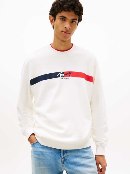 Felpa girocollo bianca Tommy Jeans da uomo con logo distintivo