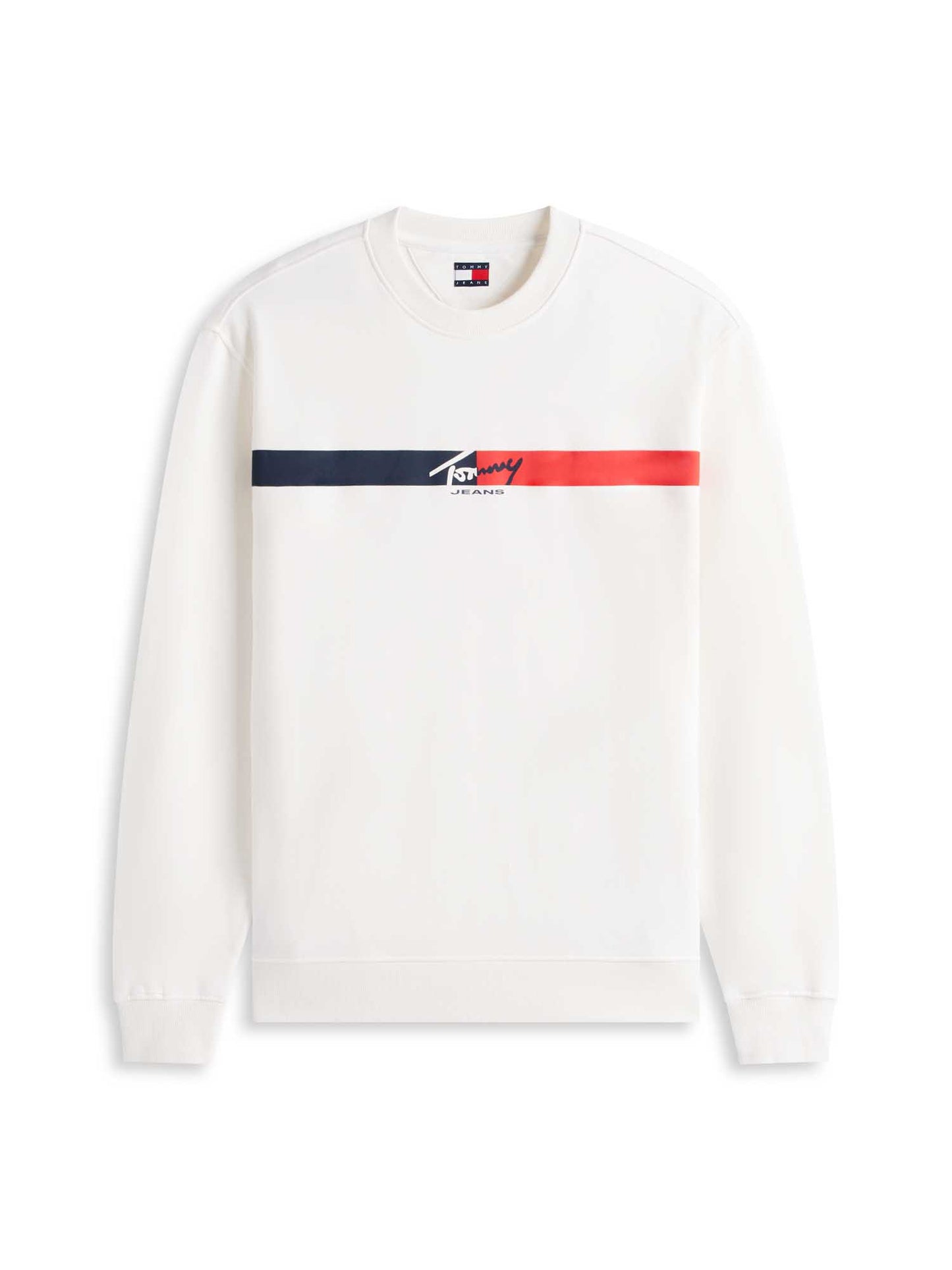 Felpa girocollo bianca Tommy Jeans da uomo con logo distintivo