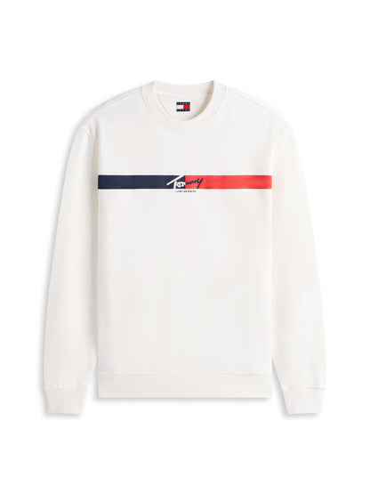 Felpa girocollo bianca Tommy Jeans da uomo con logo distintivo