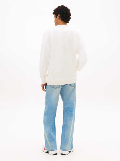 Felpa girocollo bianca Tommy Jeans da uomo con logo distintivo