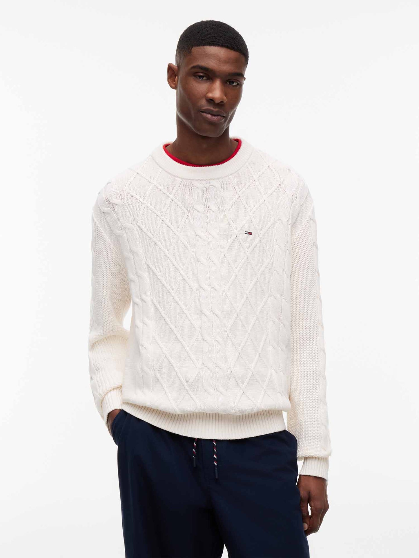 Tommy Hilfiger Tommy Jeans Cable, maglia da uomo panna