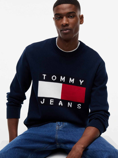 Tommy Hilfiger Tommy Jeans Flag Swe, maglia da uomo blu