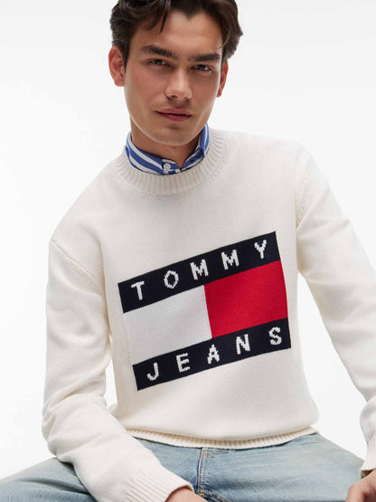 Tommy Hilfiger Tommy Jeans Flag, maglia da uomo bianca