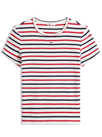 T-SHIRT SLIM ESSENTIAL TOMMY JEANS DONNA BIANCO-BLU