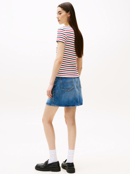 T-SHIRT SLIM ESSENTIAL TOMMY JEANS DONNA BIANCO-BLU