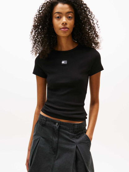T-SHIRT SLIM BADGE TOMMY JEANS DONNA NERO