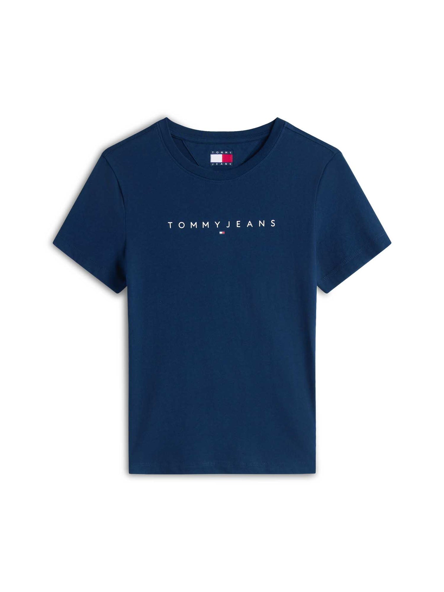 T-shirt slim fit blu Tommy Jeans con logo lineare da donna