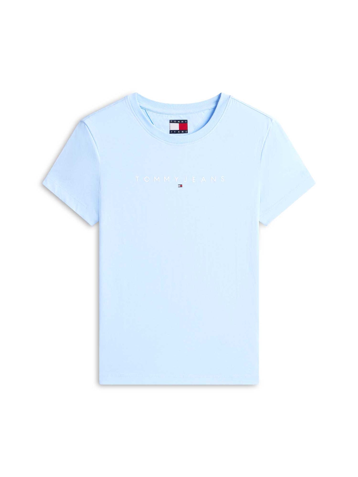 Tommy Jeans T-shirt slim da donna azzurra con logo lineare