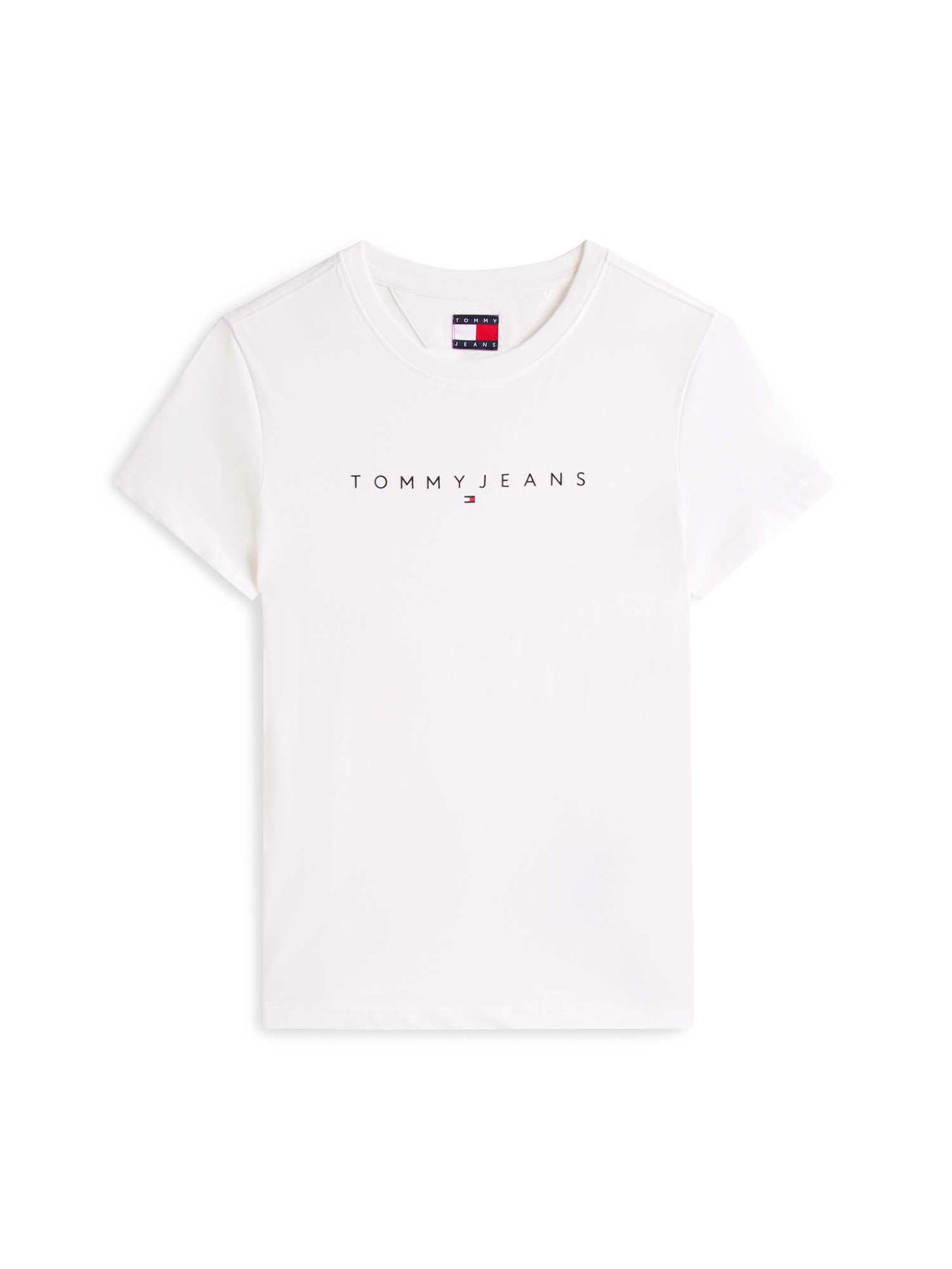 Tommy Jeans T-shirt slim bianca da donna con logo lineare