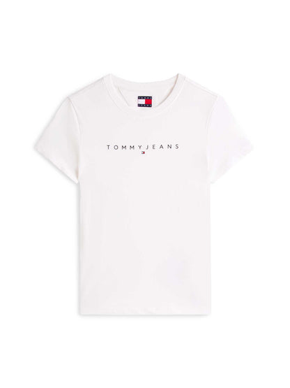Tommy Jeans T-shirt slim bianca da donna con logo lineare