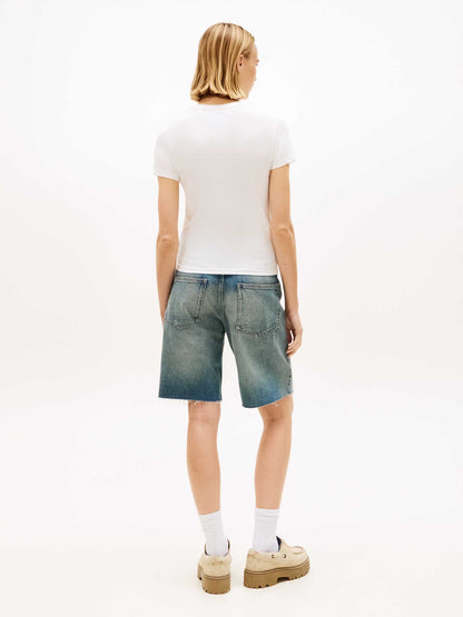 Tommy Jeans T-shirt slim bianca da donna con logo lineare
