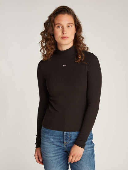 MAGLIA A COSTINE E MANICHE LUNGHE TOMMY JEANS DA DONNA NERO