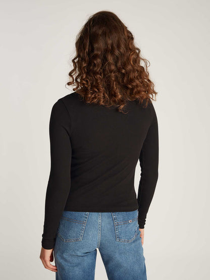 MAGLIA A COSTINE E MANICHE LUNGHE TOMMY JEANS DA DONNA NERO