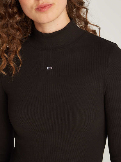 MAGLIA A COSTINE E MANICHE LUNGHE TOMMY JEANS DA DONNA NERO