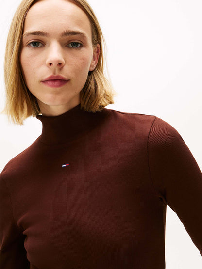 MAGLIA A COSTINE E MANICHE LUNGHE TOMMY JEANS DA DONNA MARRONE