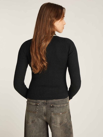 MAGLIONCINO POLO A COSTE TOMMY HILFIGER DA DONNA NERO