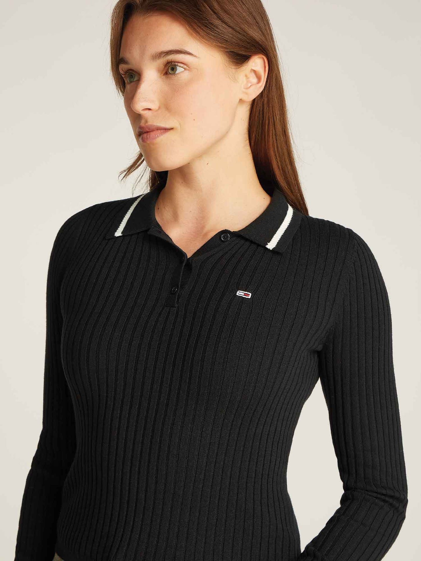 MAGLIONCINO POLO A COSTE TOMMY HILFIGER DA DONNA NERO