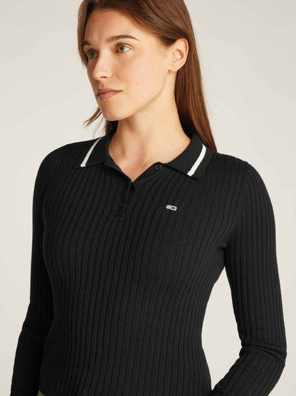 MAGLIONCINO POLO A COSTE TOMMY HILFIGER DA DONNA NERO