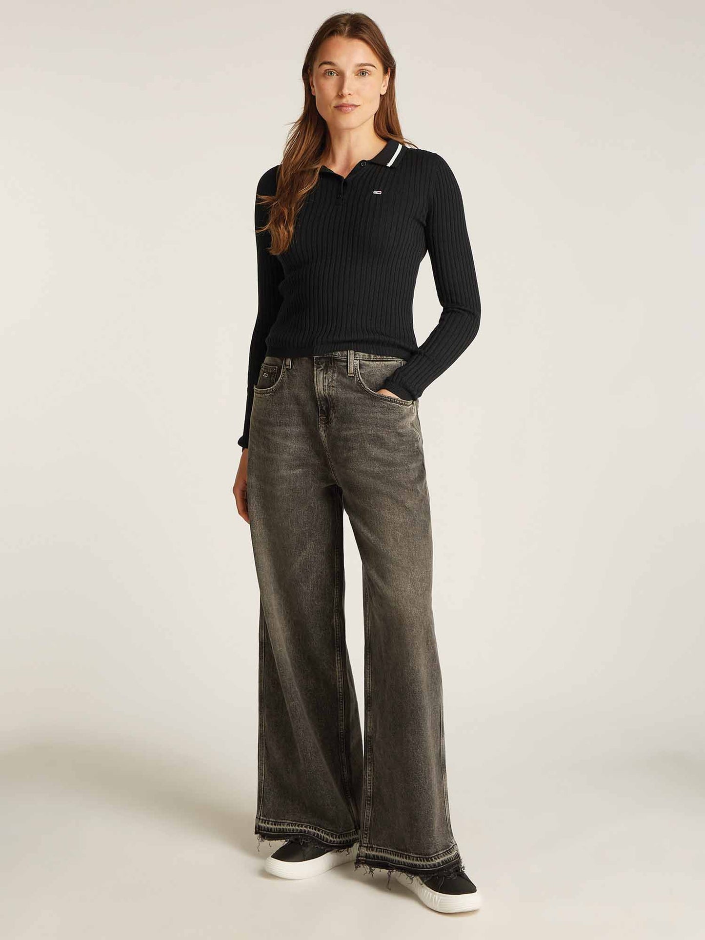 MAGLIONCINO POLO A COSTE TOMMY HILFIGER DA DONNA NERO