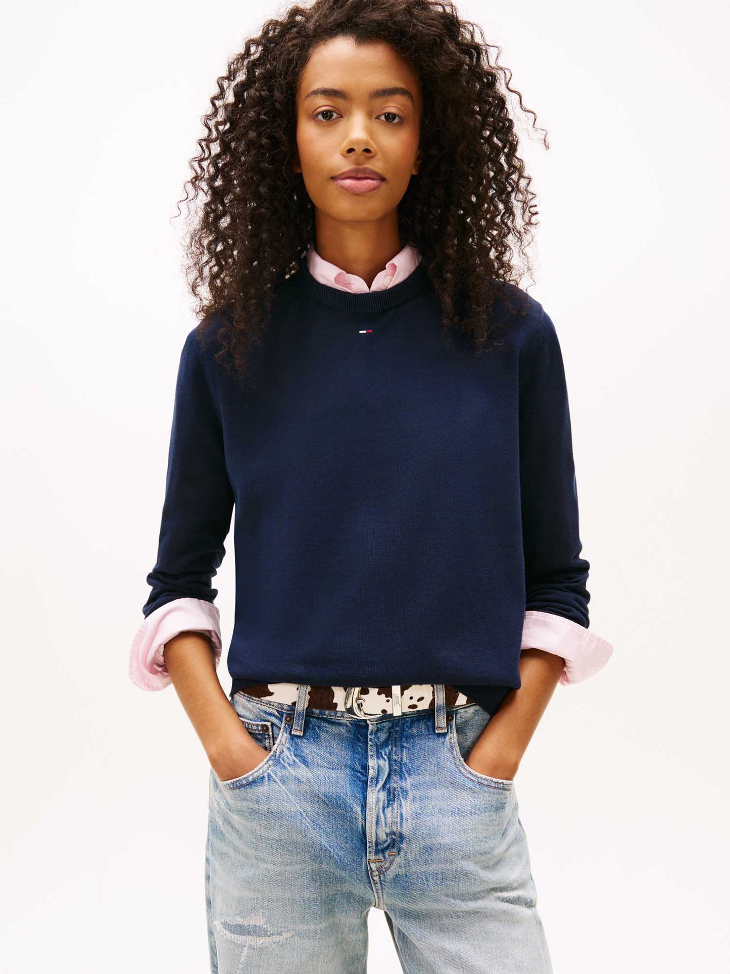 Pullover leggero blu Tommy Jeans da donna con bandierina ricamata