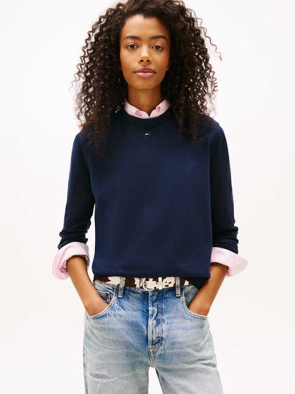 Pullover leggero blu Tommy Jeans da donna con bandierina ricamata