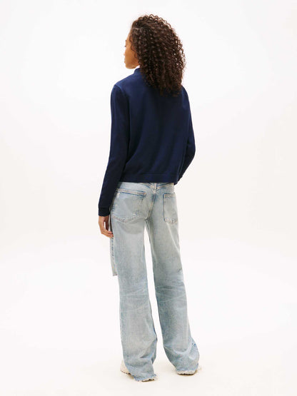 Pullover leggero blu Tommy Jeans da donna con bandierina ricamata