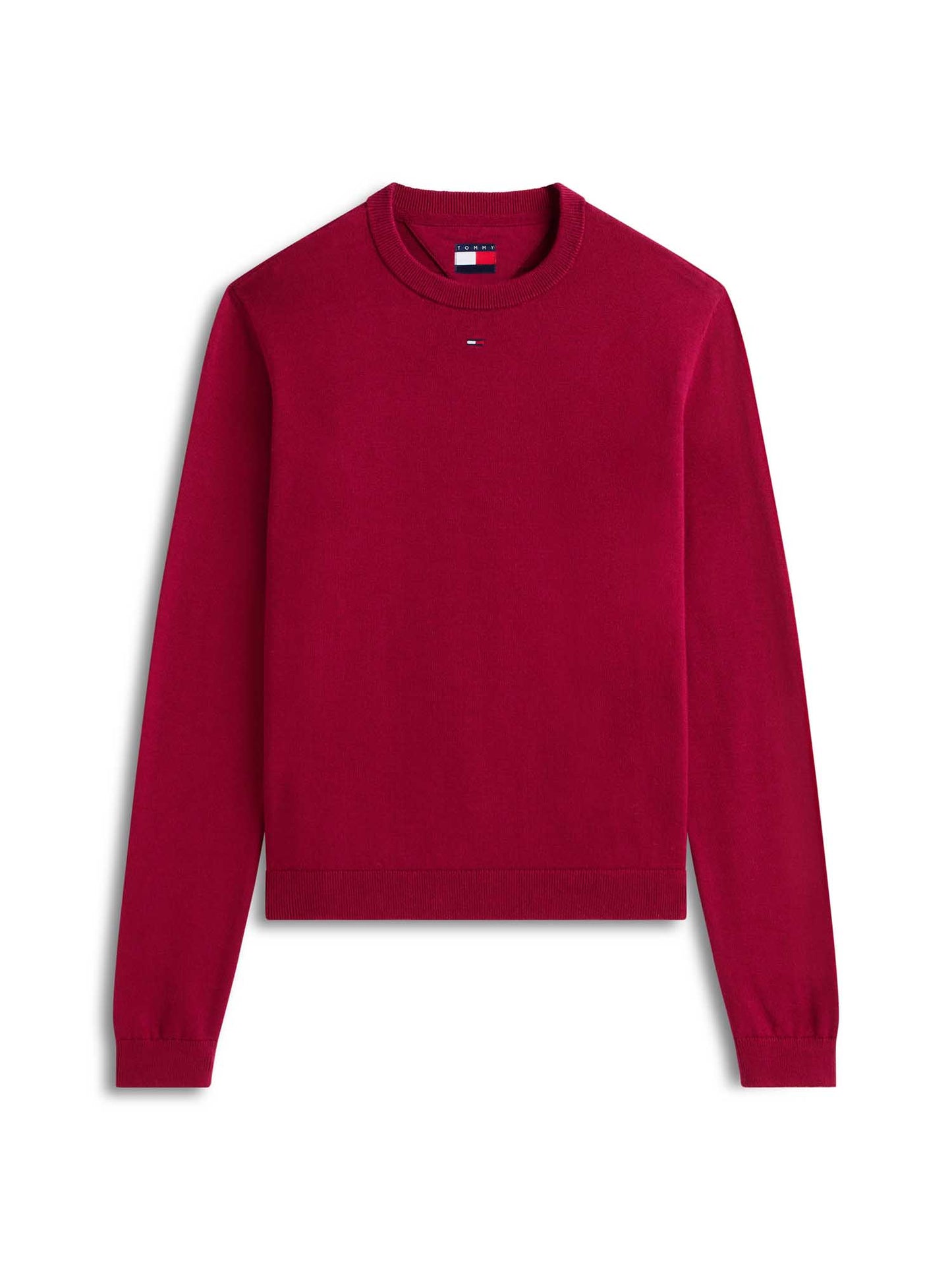 Pullover girocollo bordeaux da donna Tommy Jeans con bandierina ricamata