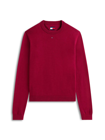 Pullover girocollo bordeaux da donna Tommy Jeans con bandierina ricamata
